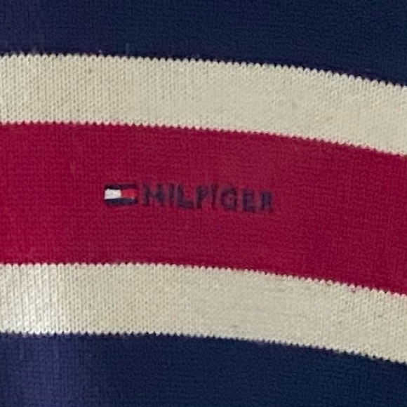 Tommy Hilfiger men blue, red, white 100% cotton, crew neck sweater. Size L. Used - Picture 3 of 11